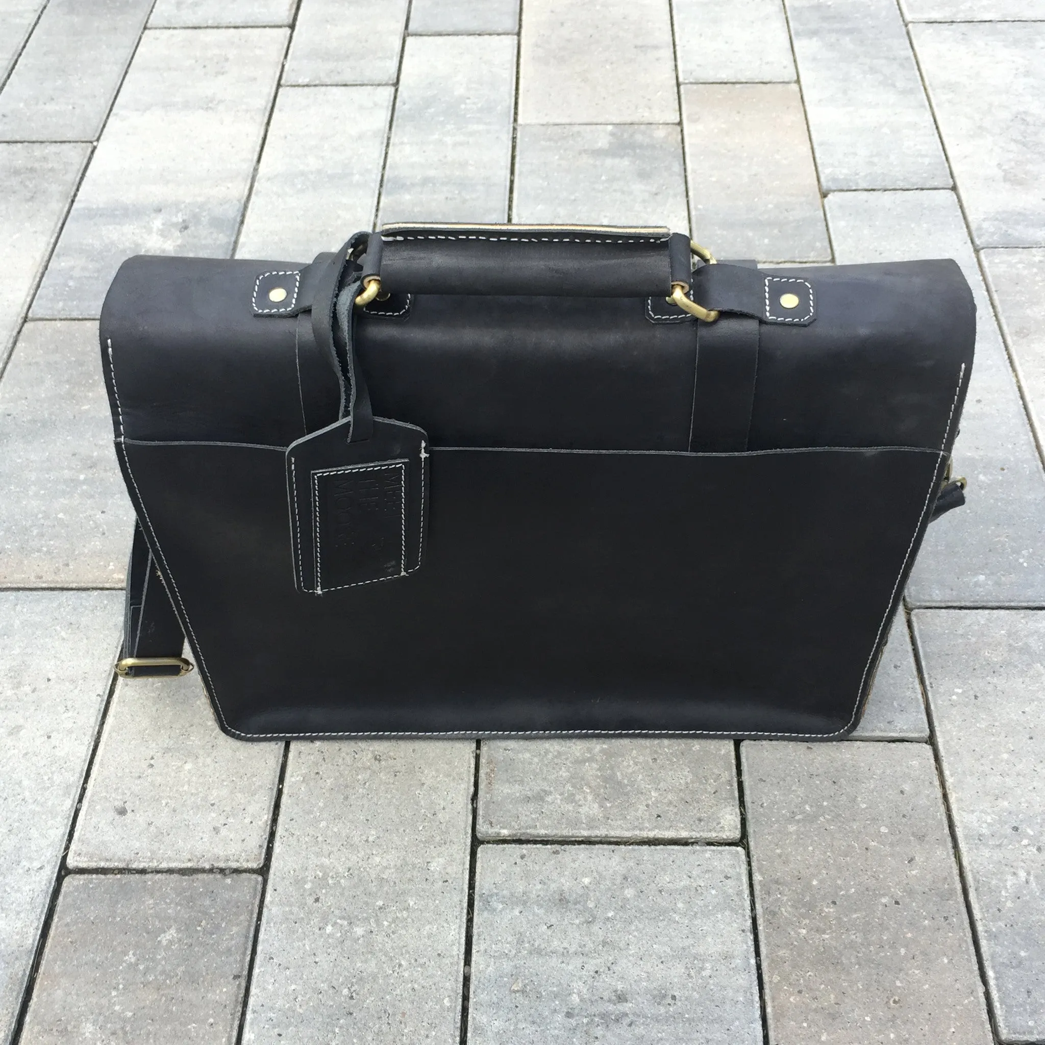 Leather Briefcase, Messenger Bag - Black