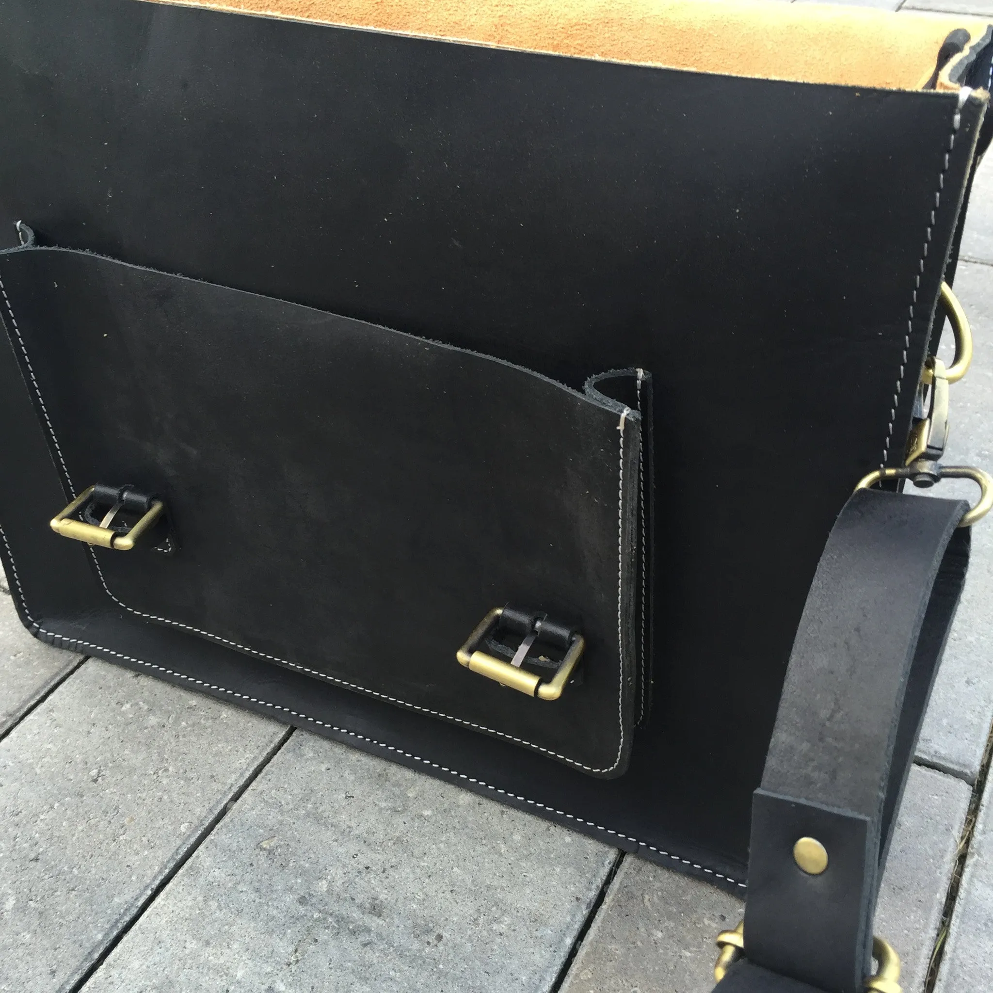 Leather Briefcase, Messenger Bag - Black