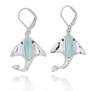 Manta Ray Earrings with Larimar and Black Spinel