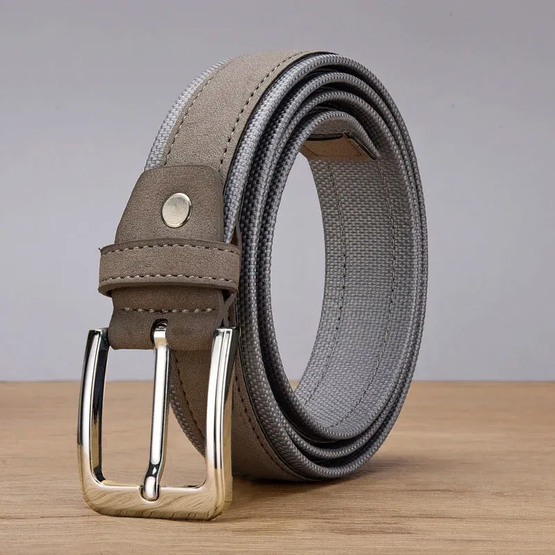 Men Oxford Fabric Suede Leather Belt High Quality Genuine Leather Luxury Pin Buckle For Men 3.5 cm and 3.8 cm Width