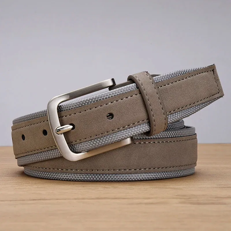 Men Oxford Fabric Suede Leather Belt High Quality Genuine Leather Luxury Pin Buckle For Men 3.5 cm and 3.8 cm Width