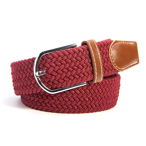 Men Women Waistband Unisex Canvas Woven Leather Pin Buckle Elastic Waist Belt