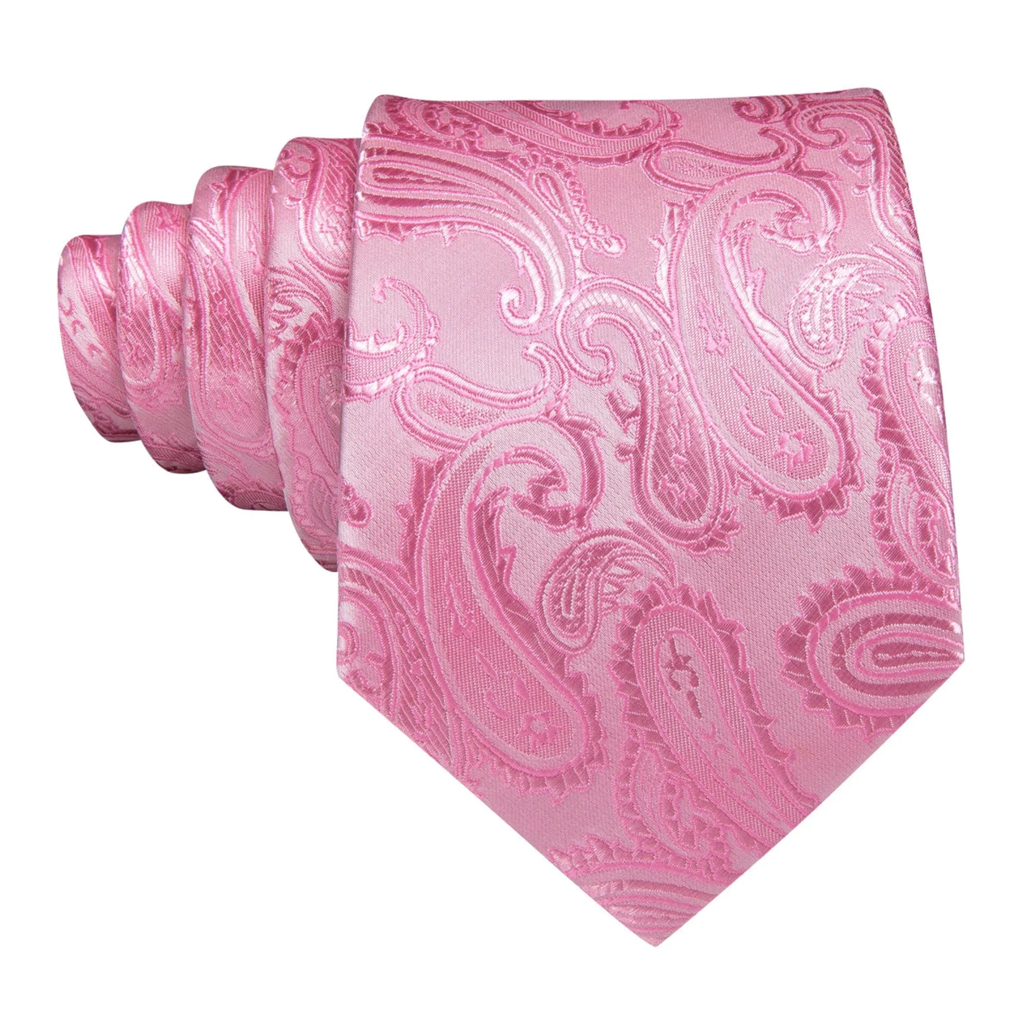 Men's Pink Paisley 100% Silk Neck Tie With Matching Hanky And Cufflinks Set