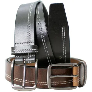 Millennial Black Stitched and Brown Stitched Leather Belt Set by Nickel Zero®