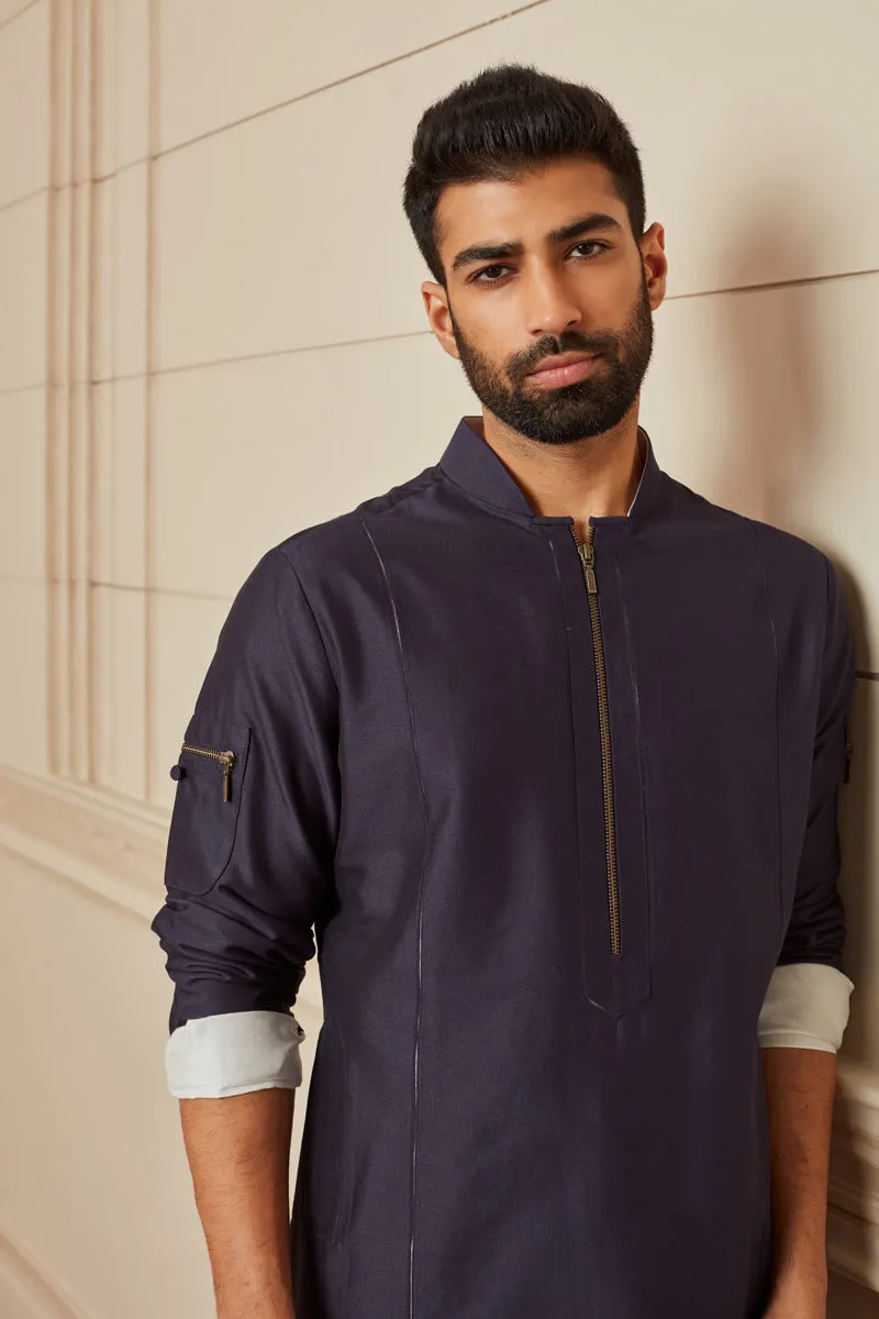 Navy Jaali Detail Single Kurta