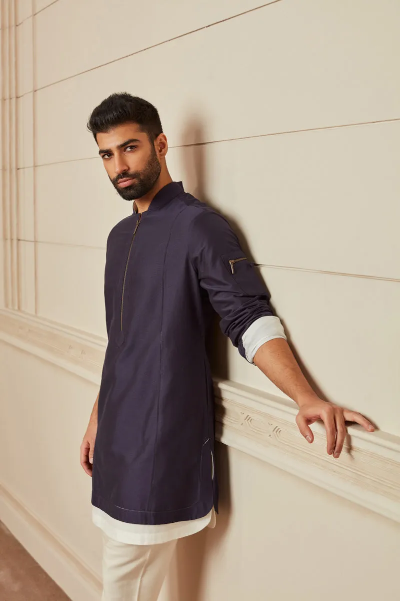 Navy Jaali Detail Single Kurta