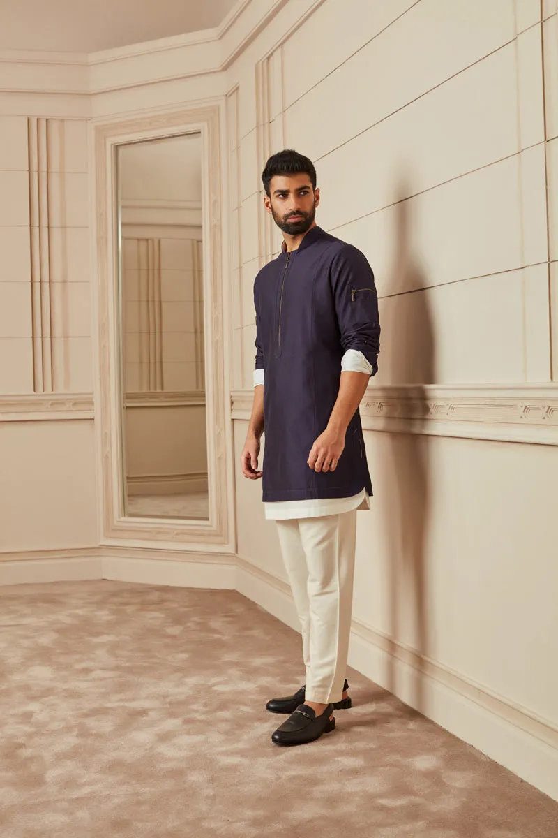 Navy Jaali Detail Single Kurta