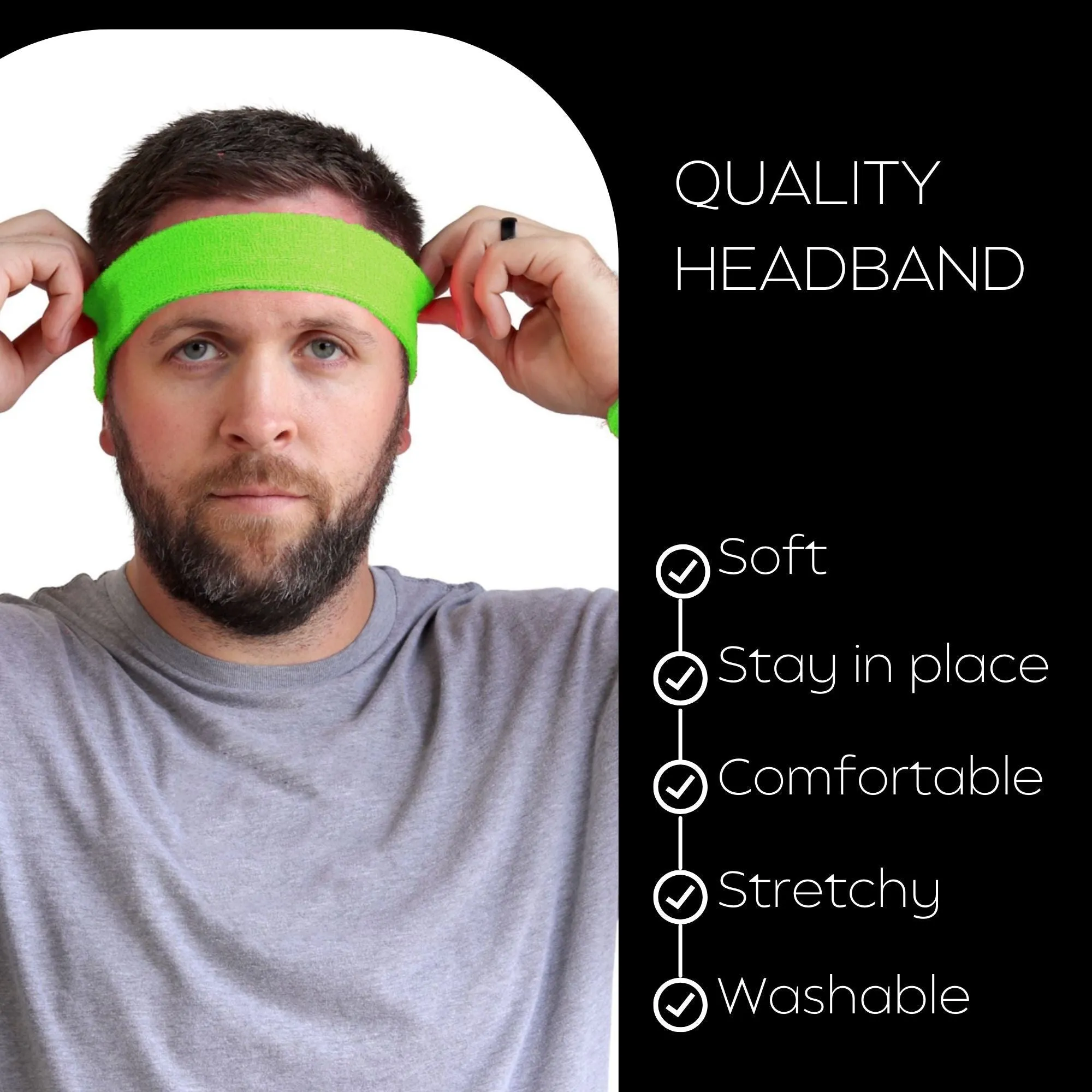 Neon Green Head Sweatbands - 3 Pack