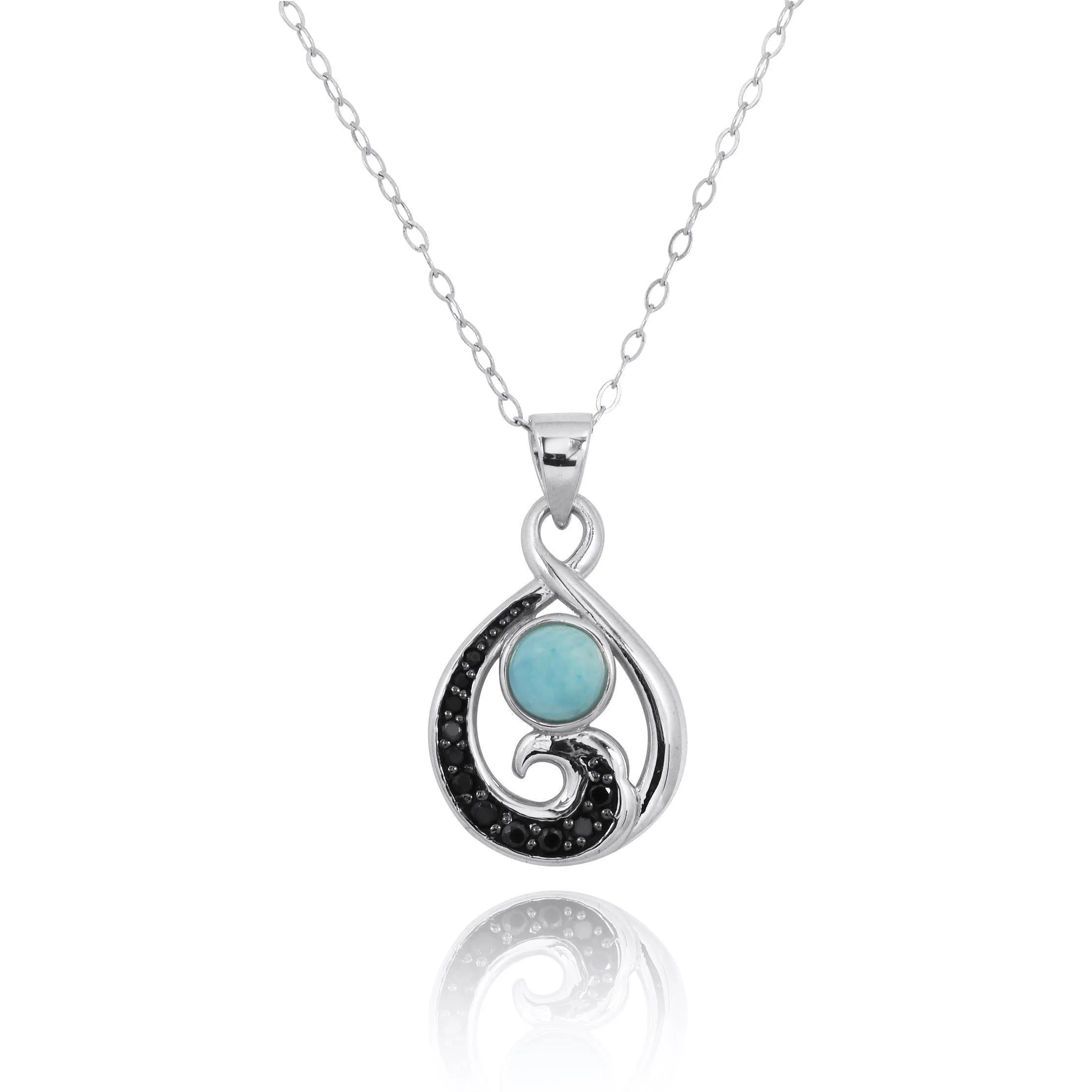 Ocean Wave Necklace with Round Larimar