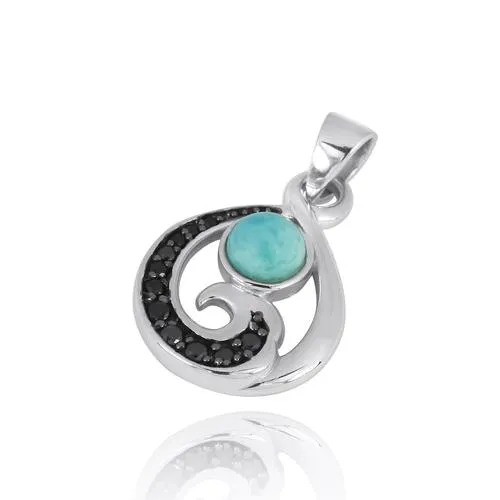 Ocean Wave Necklace with Round Larimar