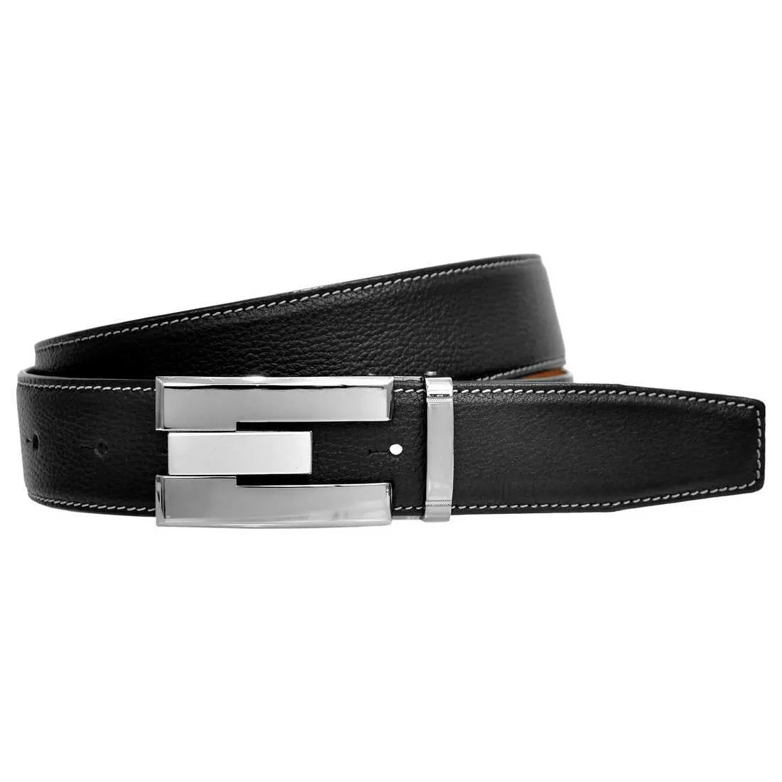 OHM New York Grained Soft Leather Perimeter Stitched Handmade Reversible Belts Tan/Black