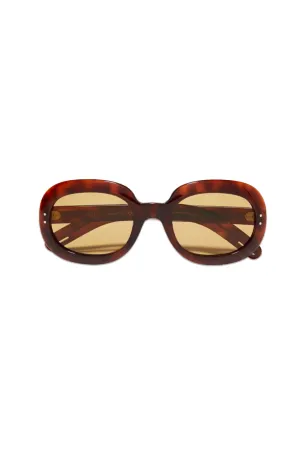 Oval-Frame Tortoiseshell Acetate Sunglasses