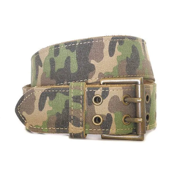 PARKER - Unisex Mens Womens Khaki Canvas & Leather Military Camouflage Belt