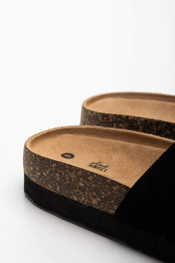 Pearl Buckle Cork Sandal Black