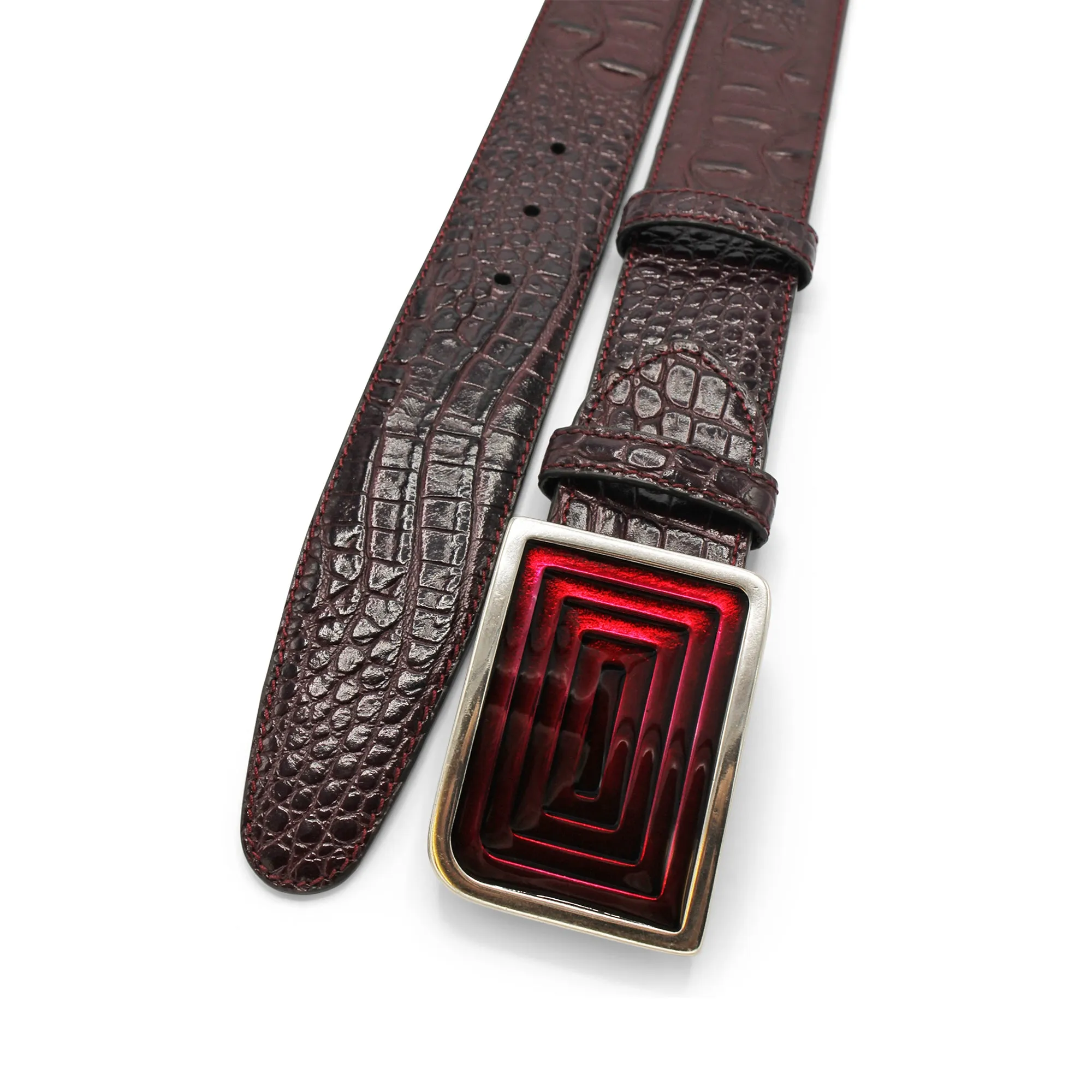 Pinot Noir Mock Caiman Enamel Maze Belt