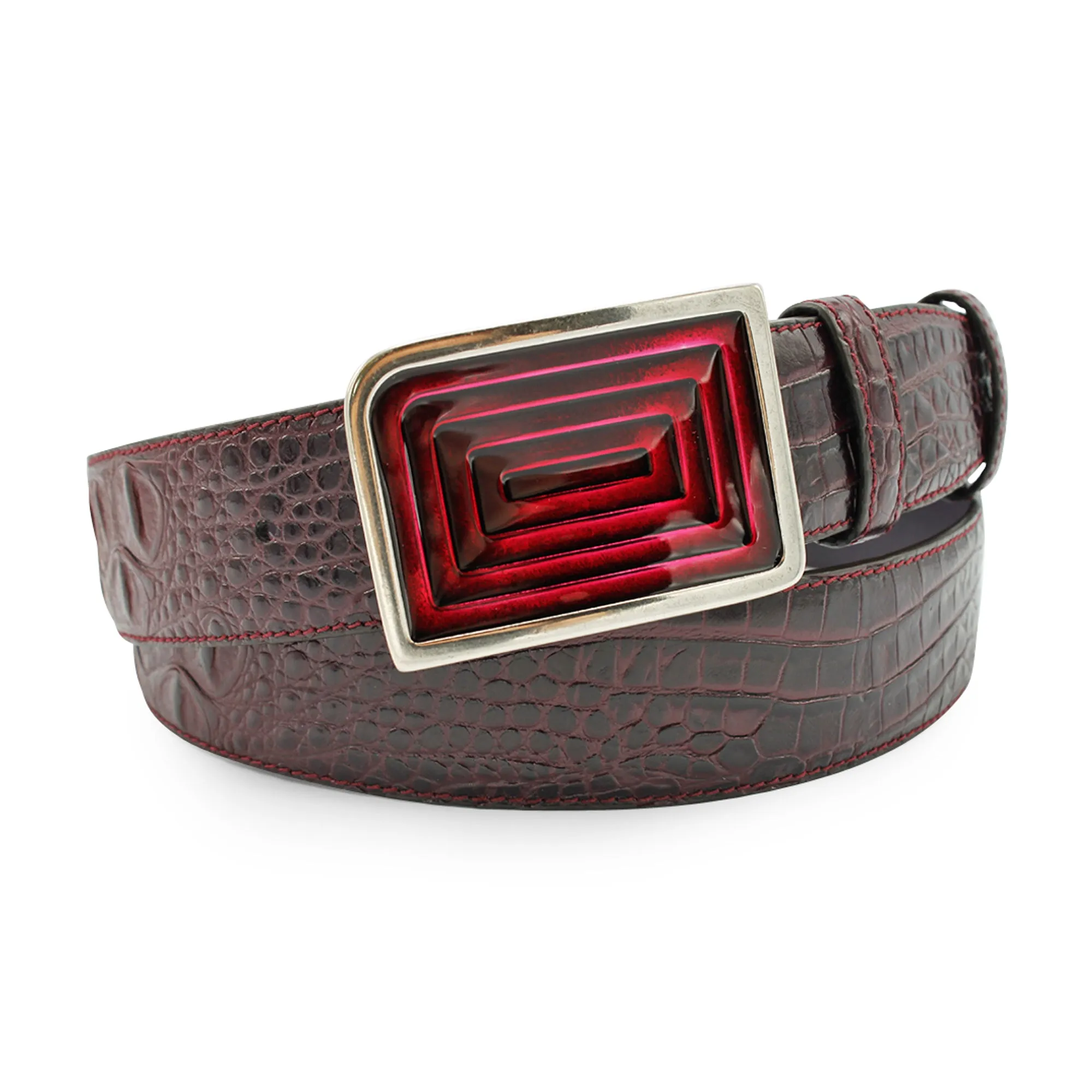 Pinot Noir Mock Caiman Enamel Maze Belt