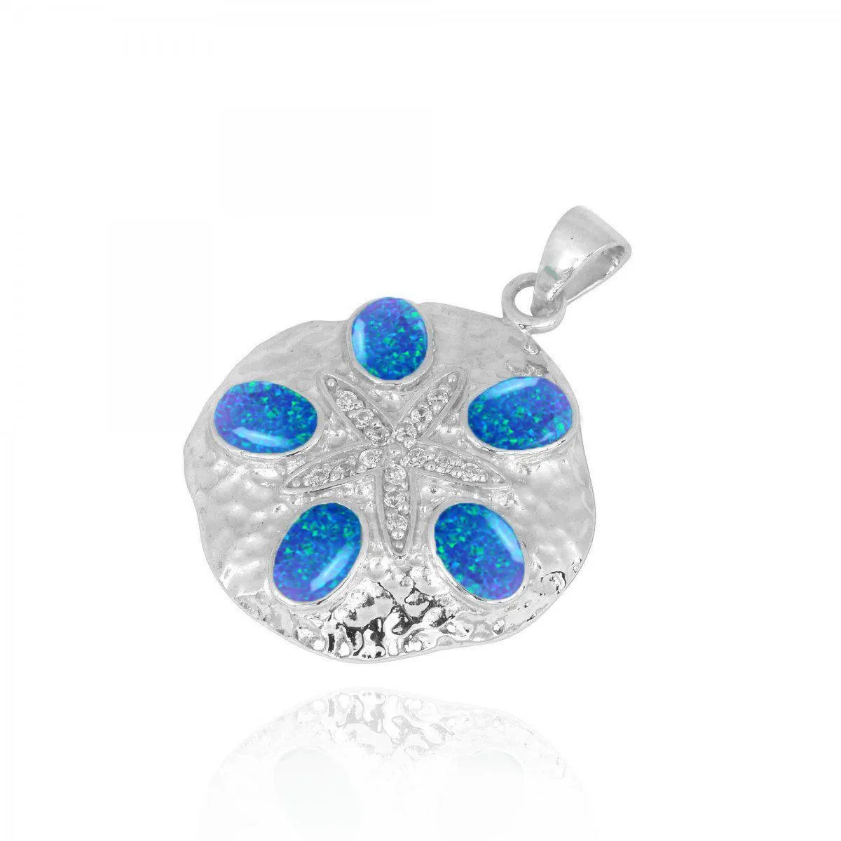 Sand Dollar Blue Opal Pendant Necklace