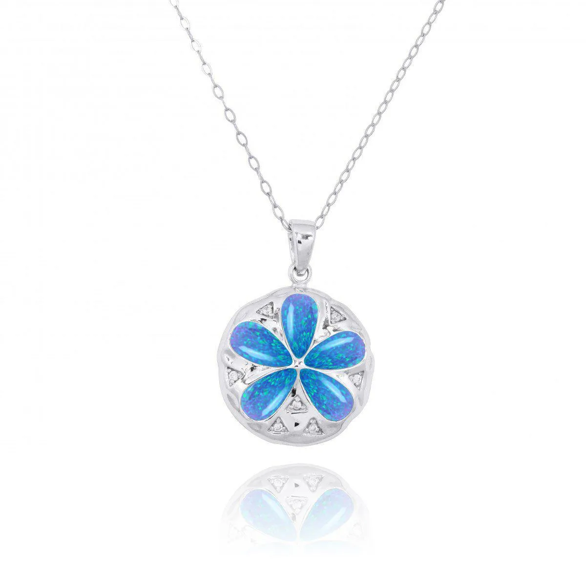 Sand Dollar Pendant Necklace with Blue Opal