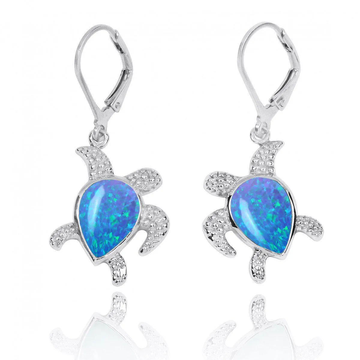 Sea Turtle Earrings with Teardrop Blue Opal