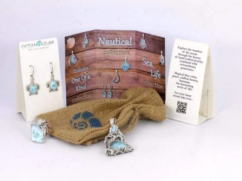 Sterling Silver Dolphin Drop Earrings with Larimar and Swiss Blue Topaz