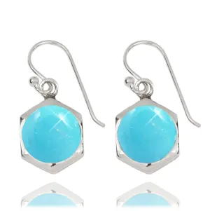 Sterling Silver Hexagonal Turquoise Drop Earrings