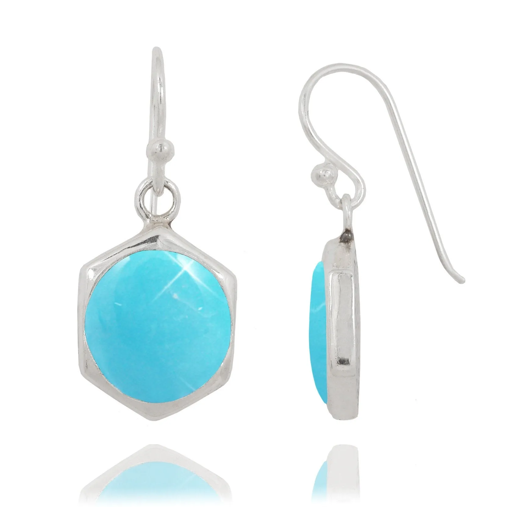 Sterling Silver Hexagonal Turquoise Drop Earrings