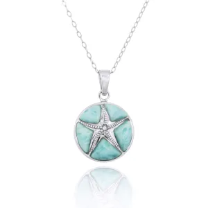 Sterling Silver Starfish Pendant Necklace with Crystal and Larimar