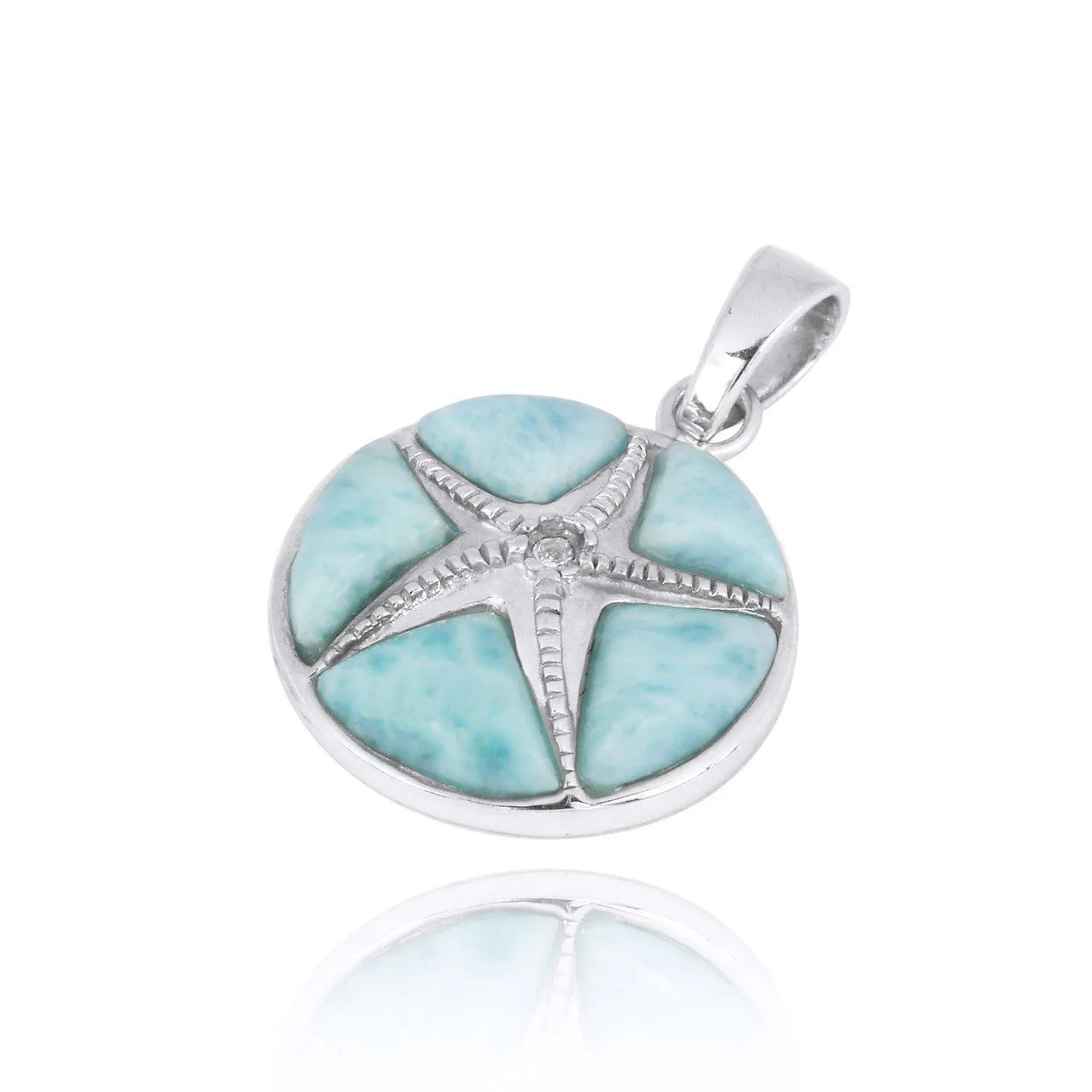 Sterling Silver Starfish Pendant Necklace with Crystal and Larimar