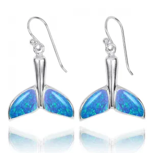 Sterling Silver Whale Tale with Blue Opal French Wire Earrings