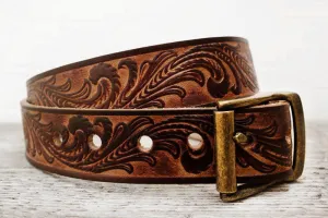 Vintage Inspired Tooled Leather Belt