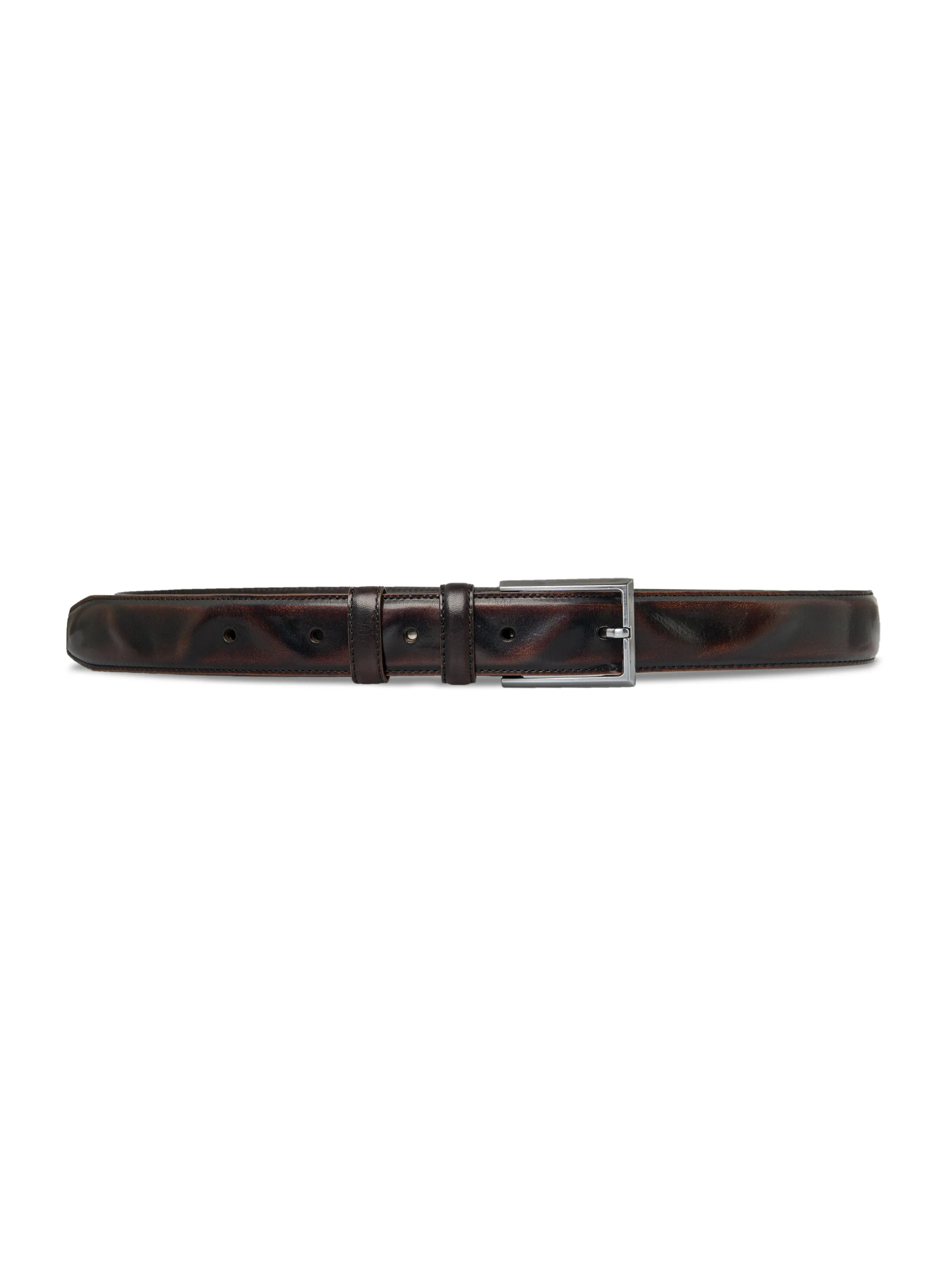 Wave Polished Leather Belt with Silver-toned Buckle