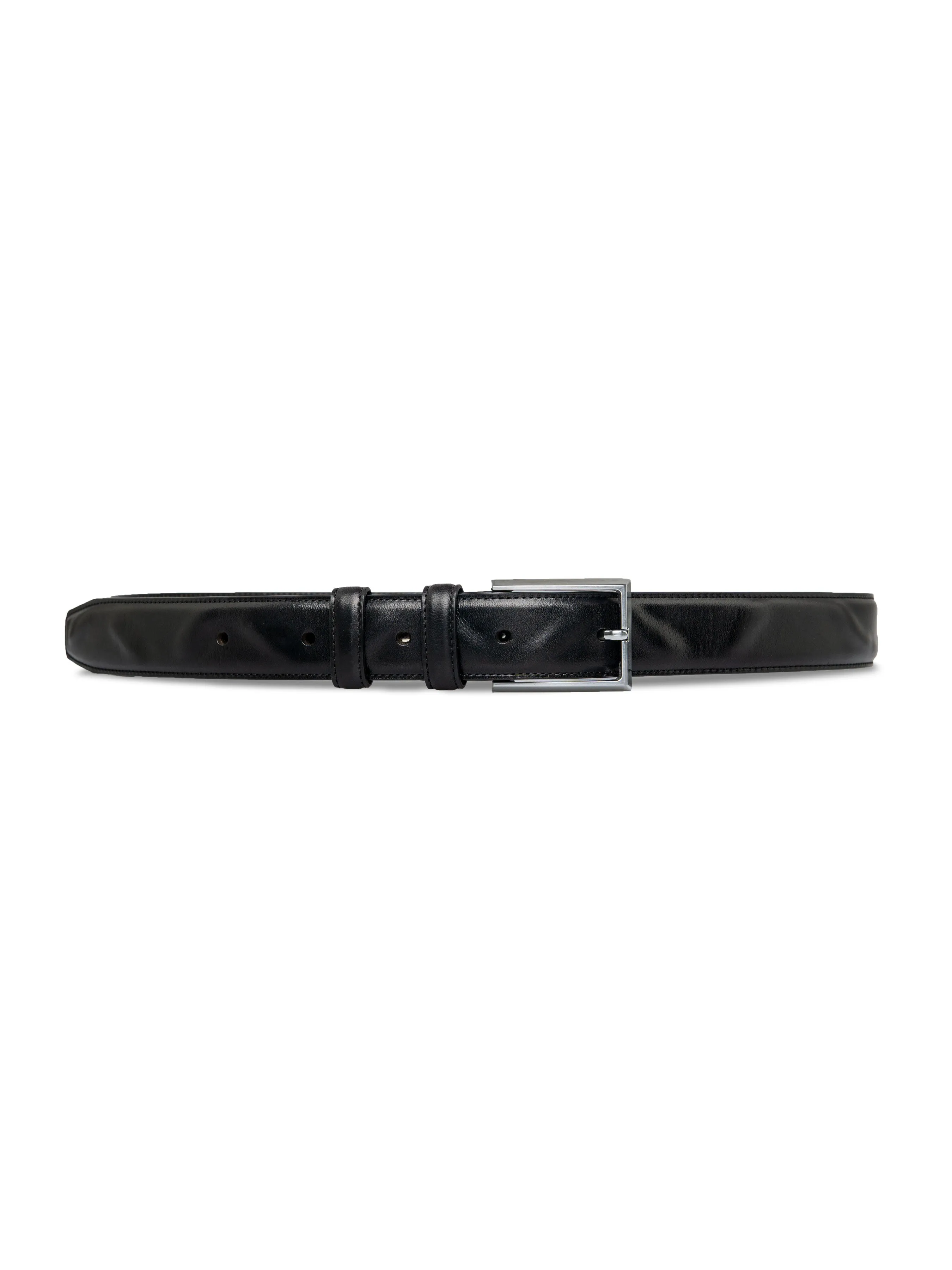 Wave Polished Leather Belt with Silver-toned Buckle