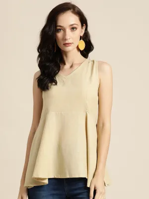 Women Beige Sleeveless Peplum Top