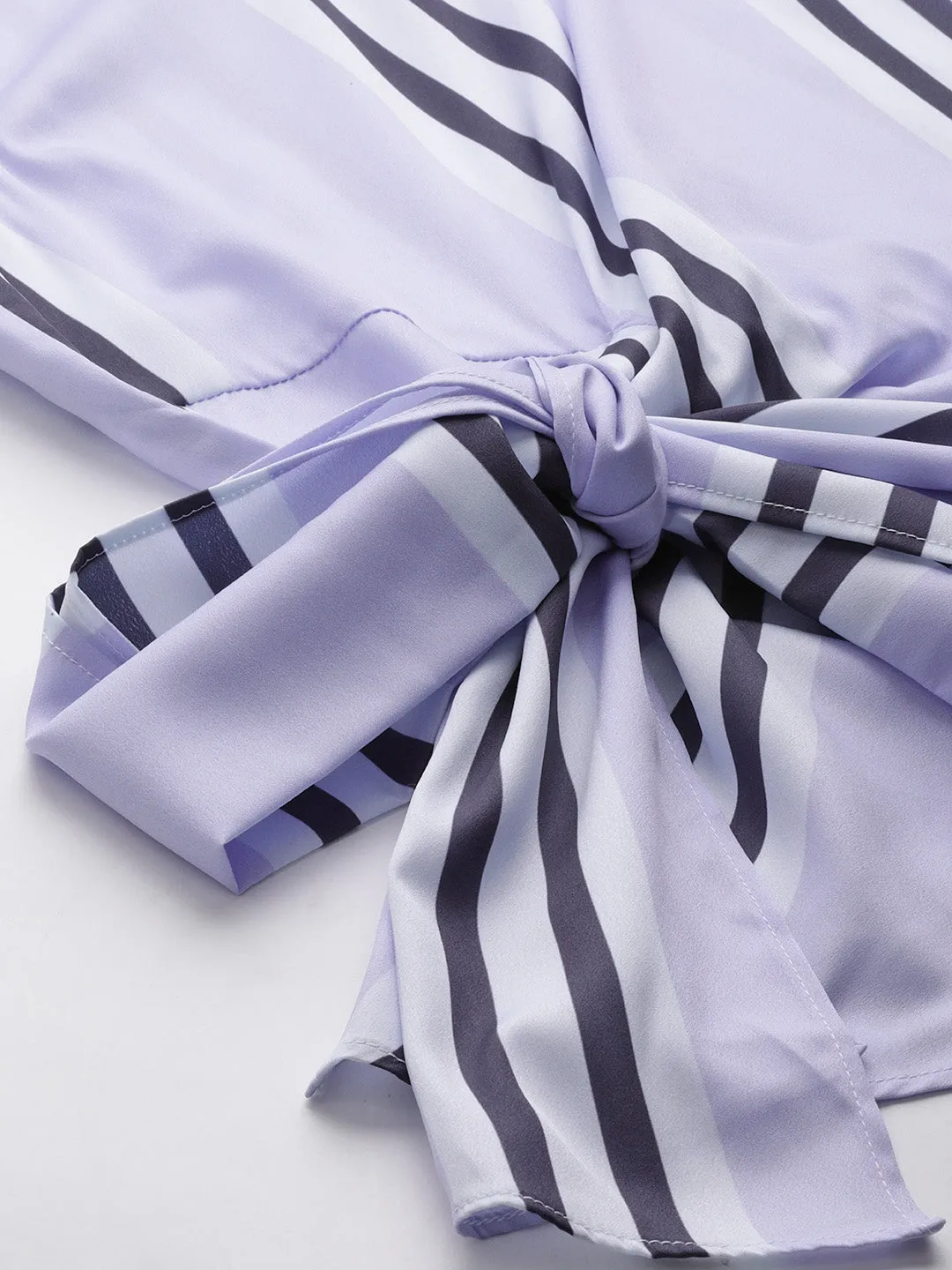 Women Lavender Stripe Side Knot Detail Top