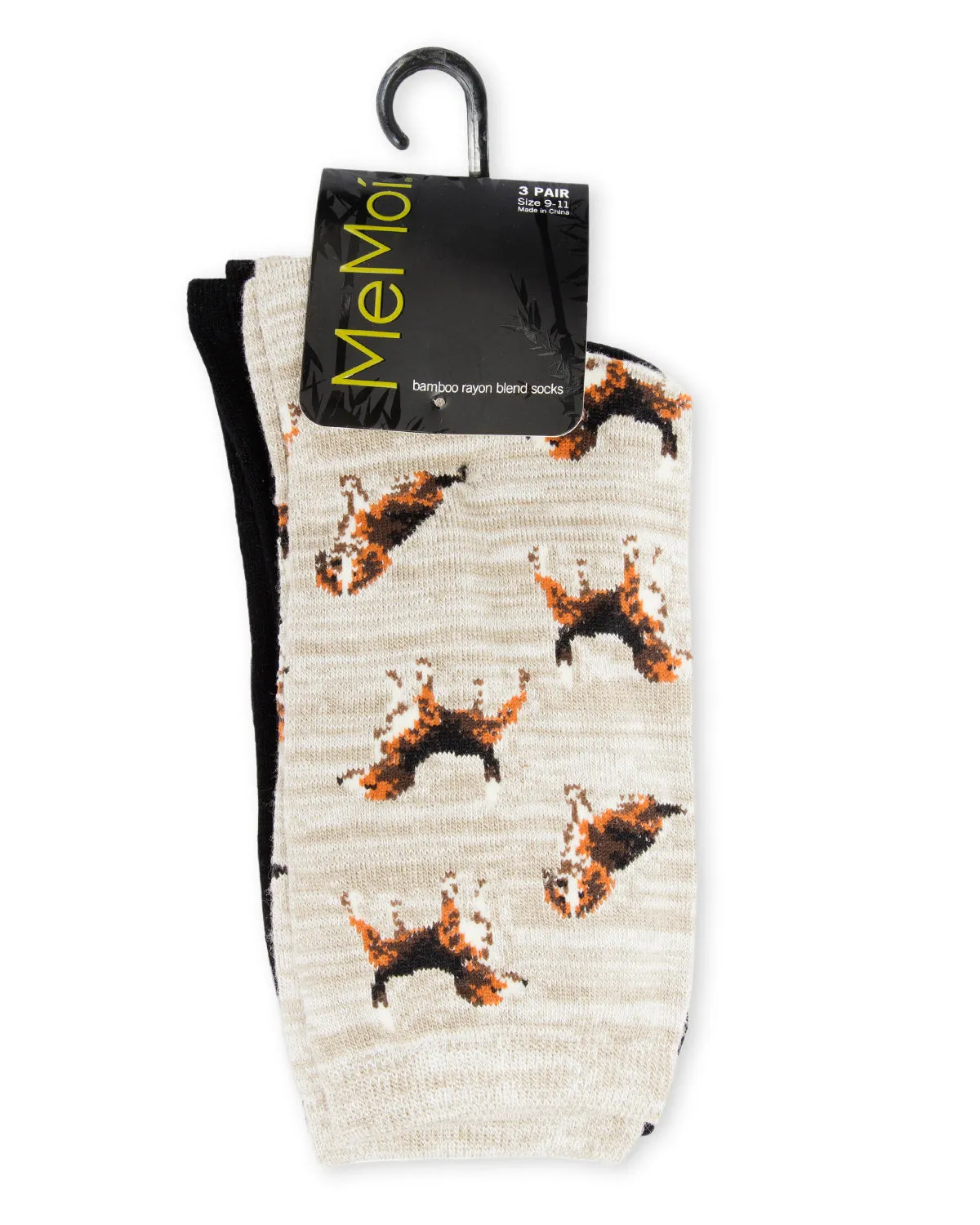 Women's 3 Pair Pack Beagle Bamboo Blend Crew Socks