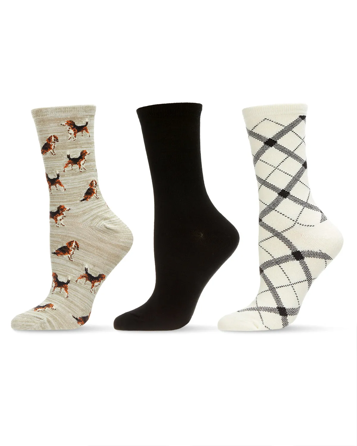 Women's 3 Pair Pack Beagle Bamboo Blend Crew Socks