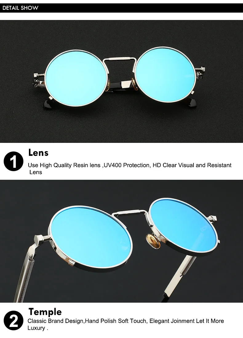 Xiu Oem Round Circle Steampunk Sunglasses Men Women Mirror Lens Uv400