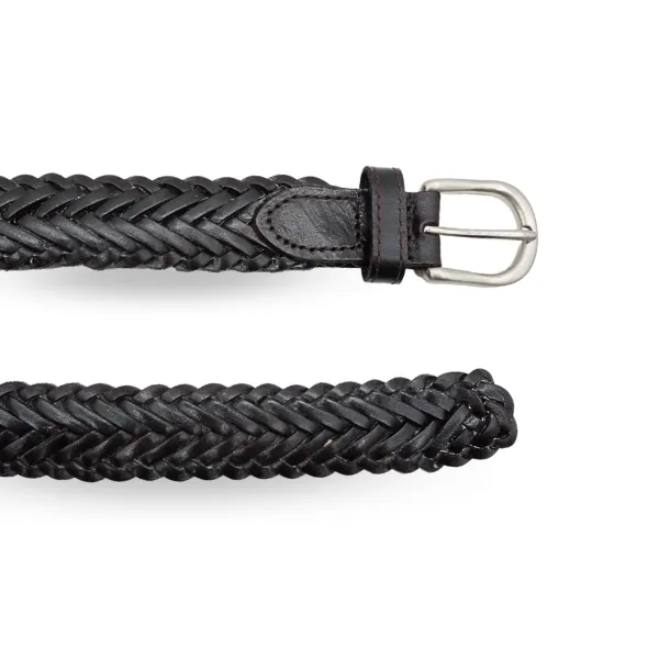 ZAREH - Womens Black Plaited Leather Belt with Gunmetal Buckle