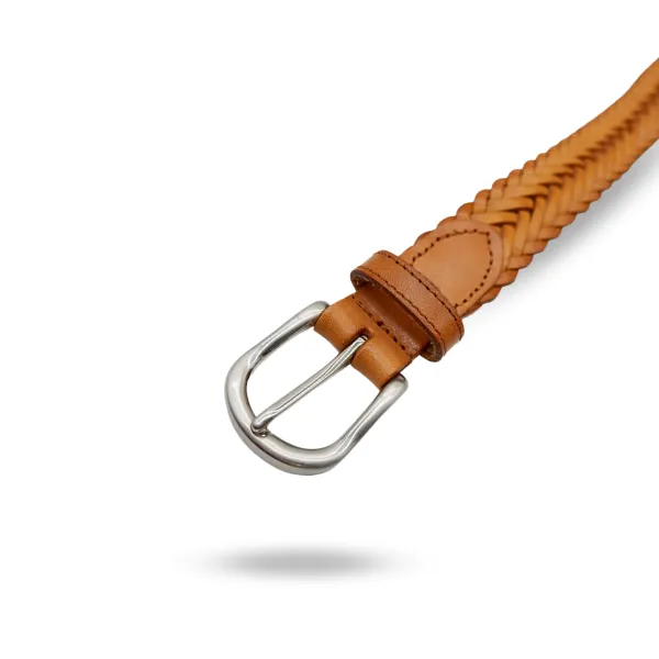 ZAREH - Womens Tan Brown Plaited Leather Belt with Gunmetal Buckle