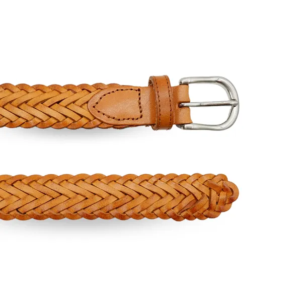 ZAREH - Womens Tan Brown Plaited Leather Belt with Gunmetal Buckle