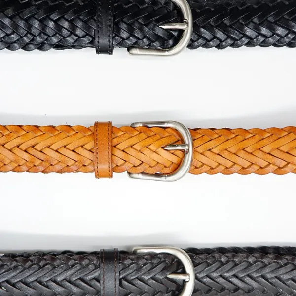 ZAREH - Womens Tan Brown Plaited Leather Belt with Gunmetal Buckle