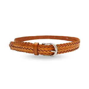 ZAREH - Womens Tan Brown Plaited Leather Belt with Gunmetal Buckle