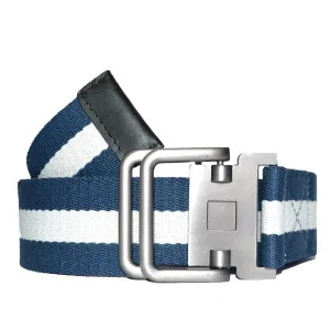 ZEUS - Mens Navy and White Cotton Canvas Webbing Belt with Slide Through Buckle