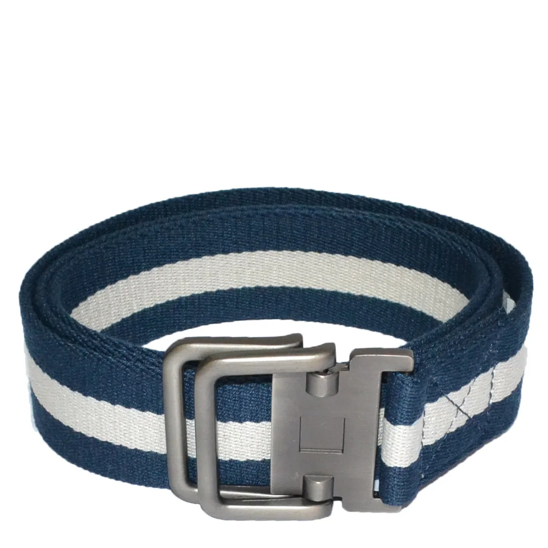 ZEUS - Mens Navy and White Cotton Canvas Webbing Belt with Slide Through Buckle