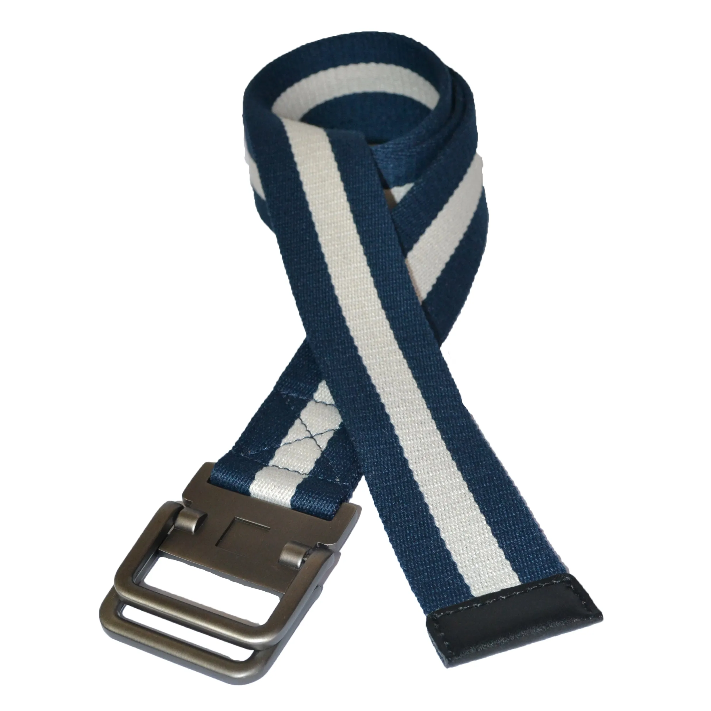 ZEUS - Mens Navy and White Cotton Canvas Webbing Belt with Slide Through Buckle