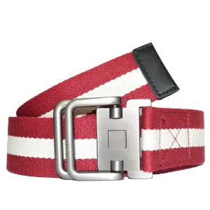 ZEUS - Mens Red and White Cotton Canvas Webbing Belt with Slide Through Buckle